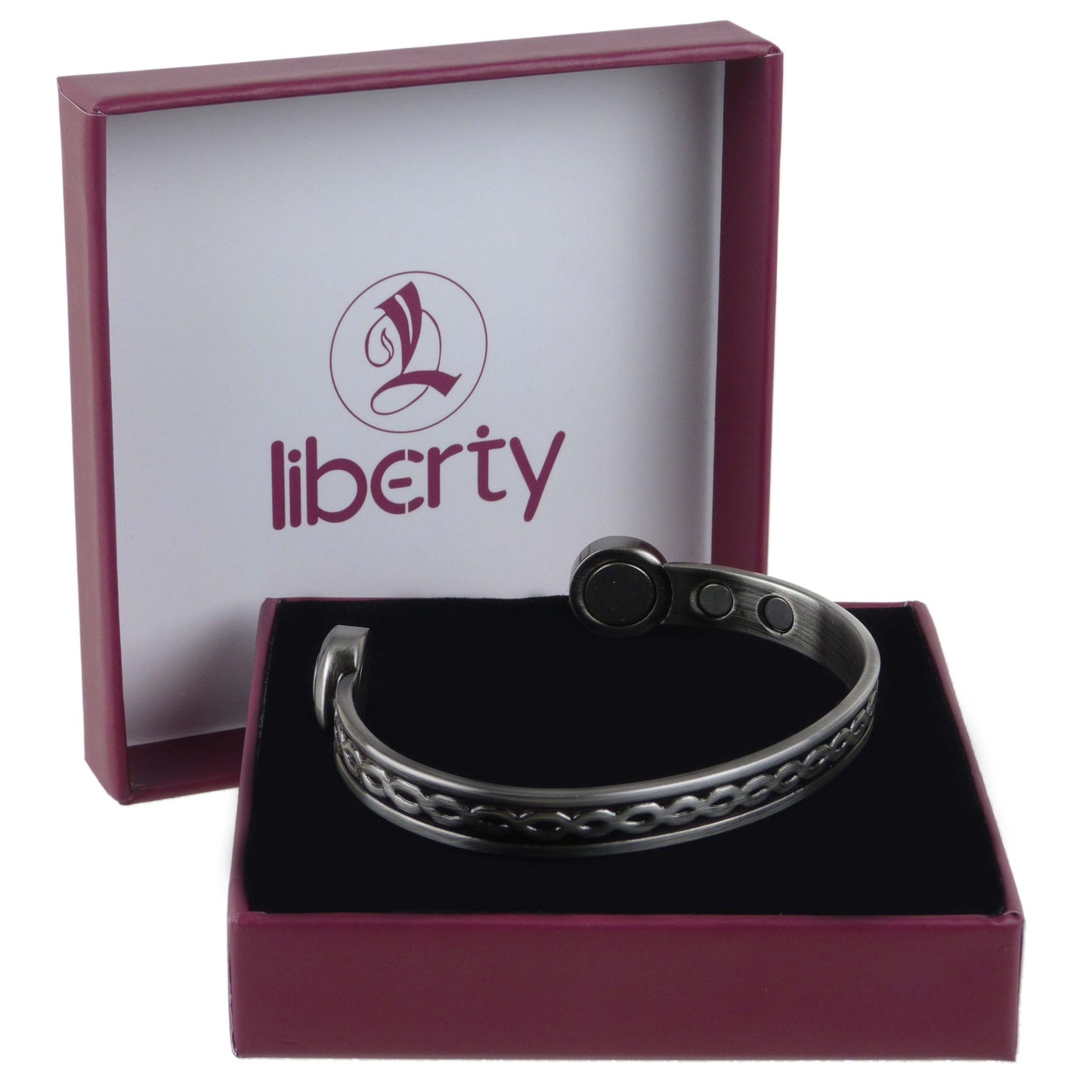 Pewter Link Pattern Superstrong 6 Magnet Copper Liberty Health Bracelet